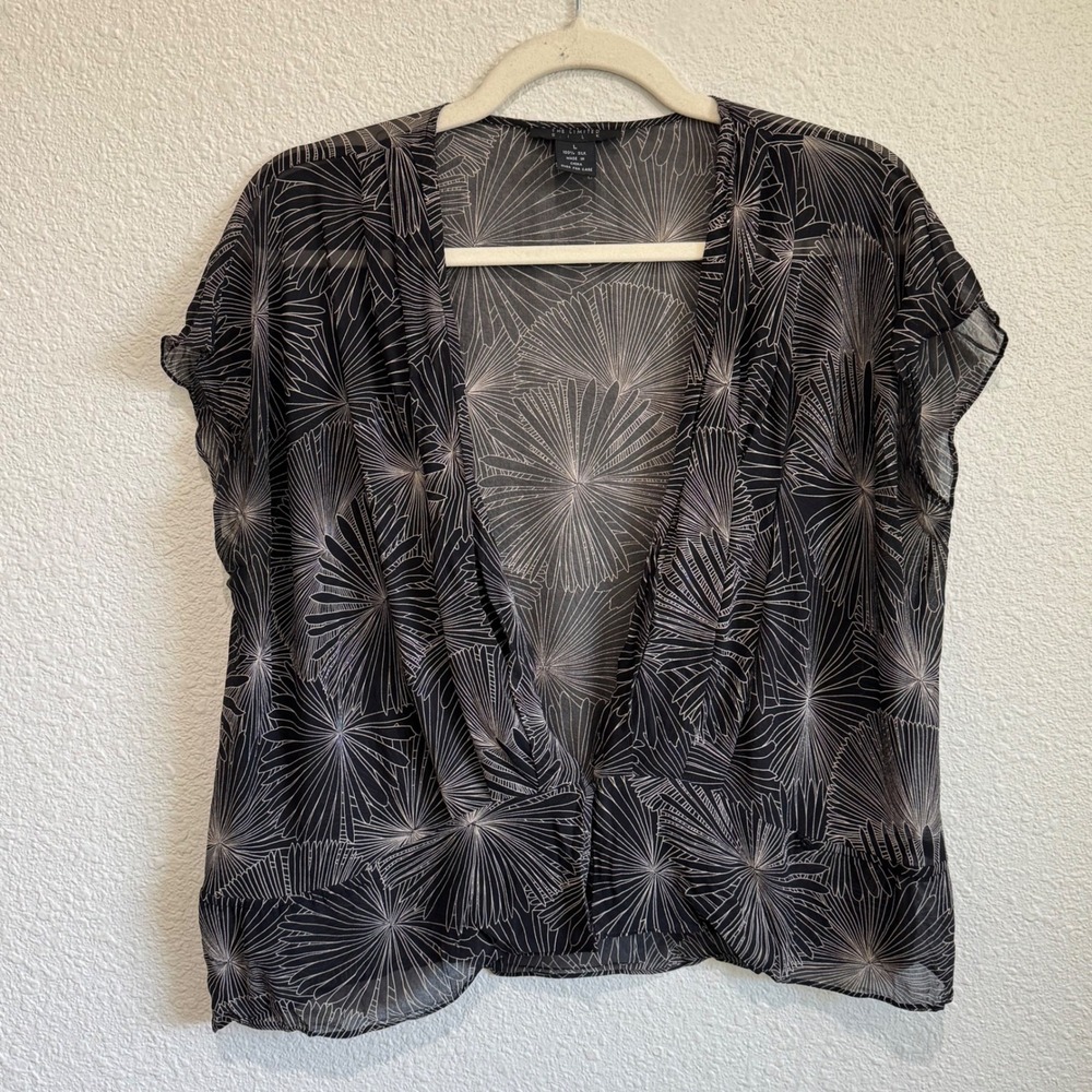 VTG Y2K The Limited Silk Blouse Large Black Sunburst Print Sheer Cap Sleeve Top